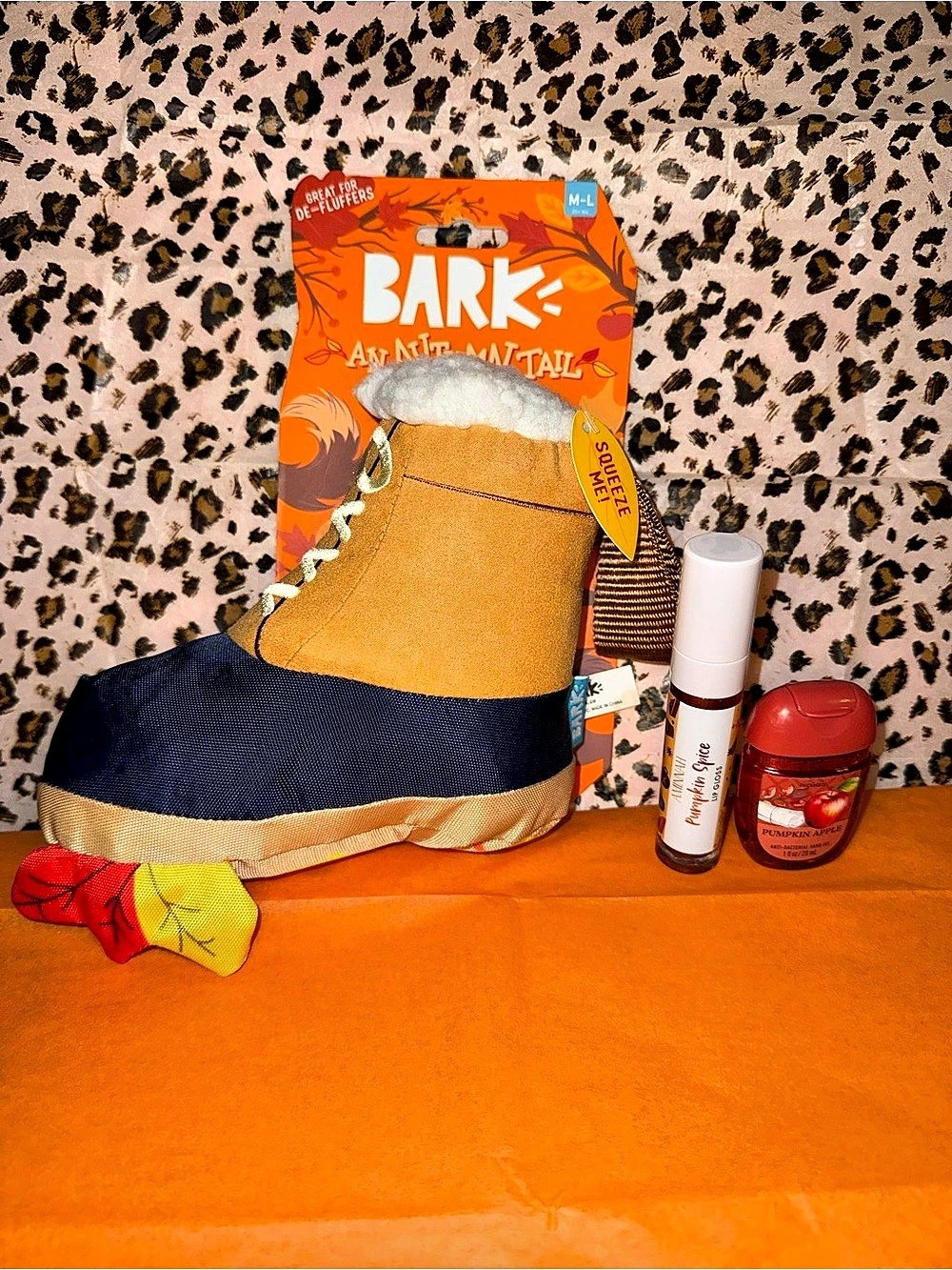 Fall Bundle- Barkbox Boot Dog Toy, BBW Pumpkin Apple Sanitizer, Aminnah lip glos